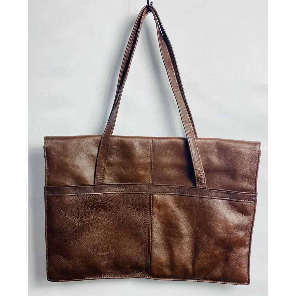 Women Business Brown Leather Messenger/Tote 14”x10”x2.5”